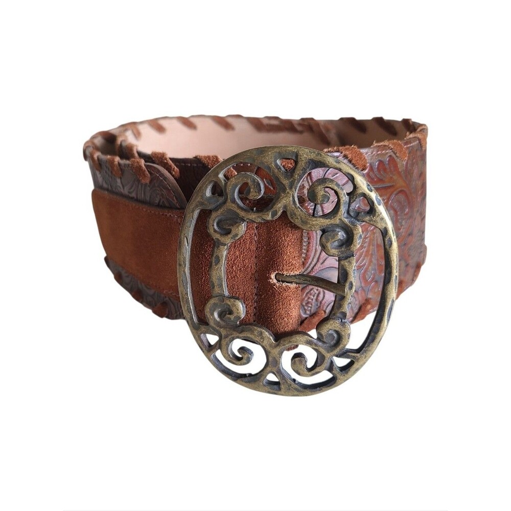 leatherock san diego handcrafted genuine leather wide boho statement belt sz 36